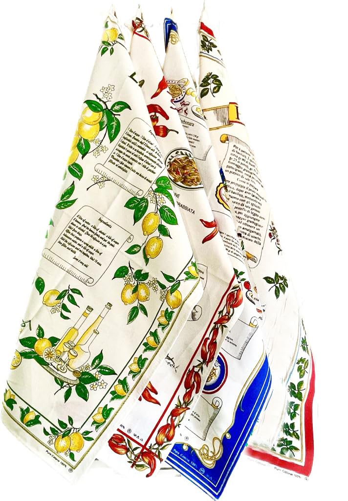 BLU RITMO Canovacci Cucina Cotone Italia 55x85 cm - Sapori - 4 pezzi | Set strofinacci cucina cotone, Made in italy, Asciughini, Canovaccio, Idea regalo, Panno multiuso, Panni cucina
