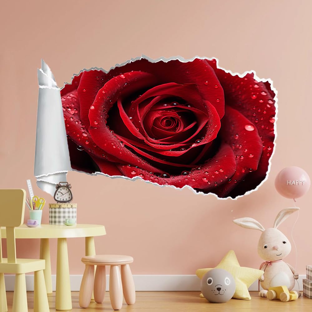 Adesivo Da Parete 3D Rimovibile Rose Decorazione Da Parete, Pavimento, Rosso Per Bagno, Camera Da Letto, Soggiorno, Sala Giochi, Murale 70X112Cm