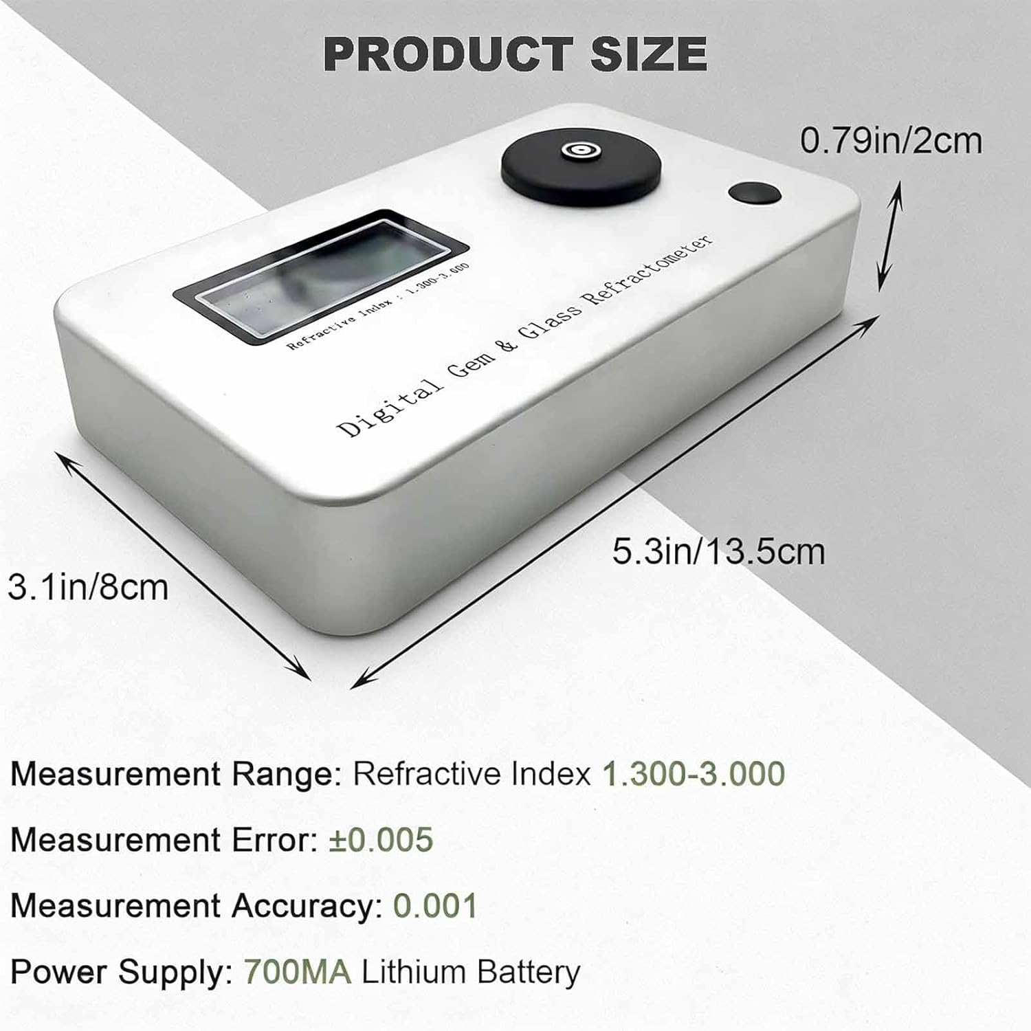 Gemstone Refractometer – Professional Digital Gem Tester for Jewelry, Gemstone, Ruby, Jadeite, Sapphire, Diamond, and Lab Use, Refractive Index 1.300-3.000