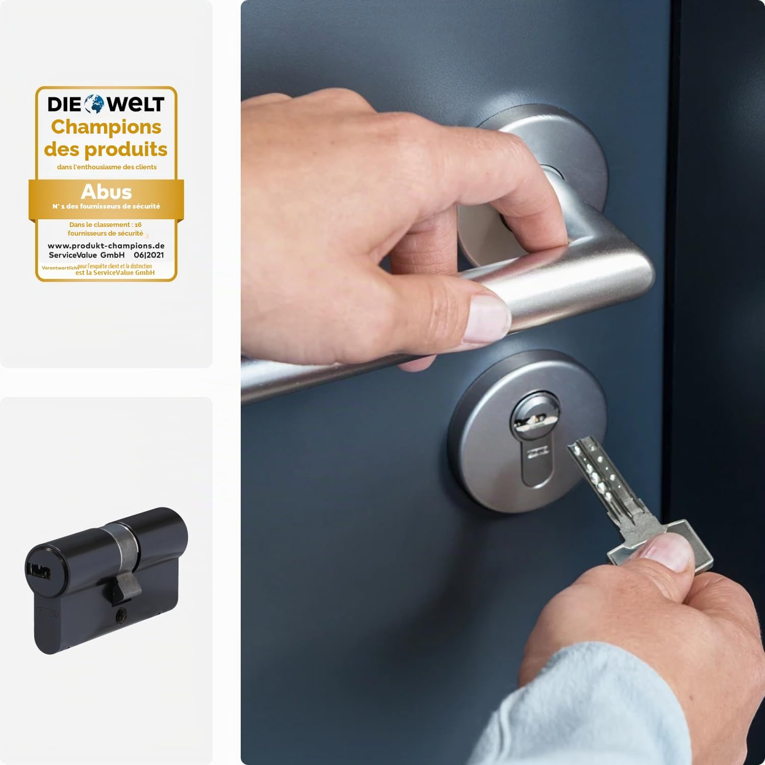 ABUS Cylindre profilé D6XBL 30/30 avec carte de code et 5 clés - 96801 - Noir