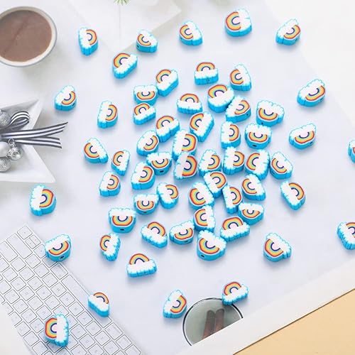 Miniatura 2 de 100 cuentas espaciadoras de arcilla polimérica azul arcoíris para mujer, joyería, bricolaje, pulseras, collares, accesorios para el cabello