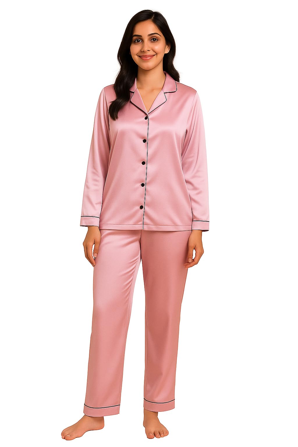 Women Night Suit Set Pink Solid-image-16