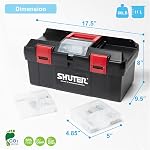 SHUTER 17.5 inch Plastic Tool Box with Removable Tray and 2 Clear Boxes for Screws, Bolts, Nuts Storage and Organizer, Multipurpose, TB-905-BK