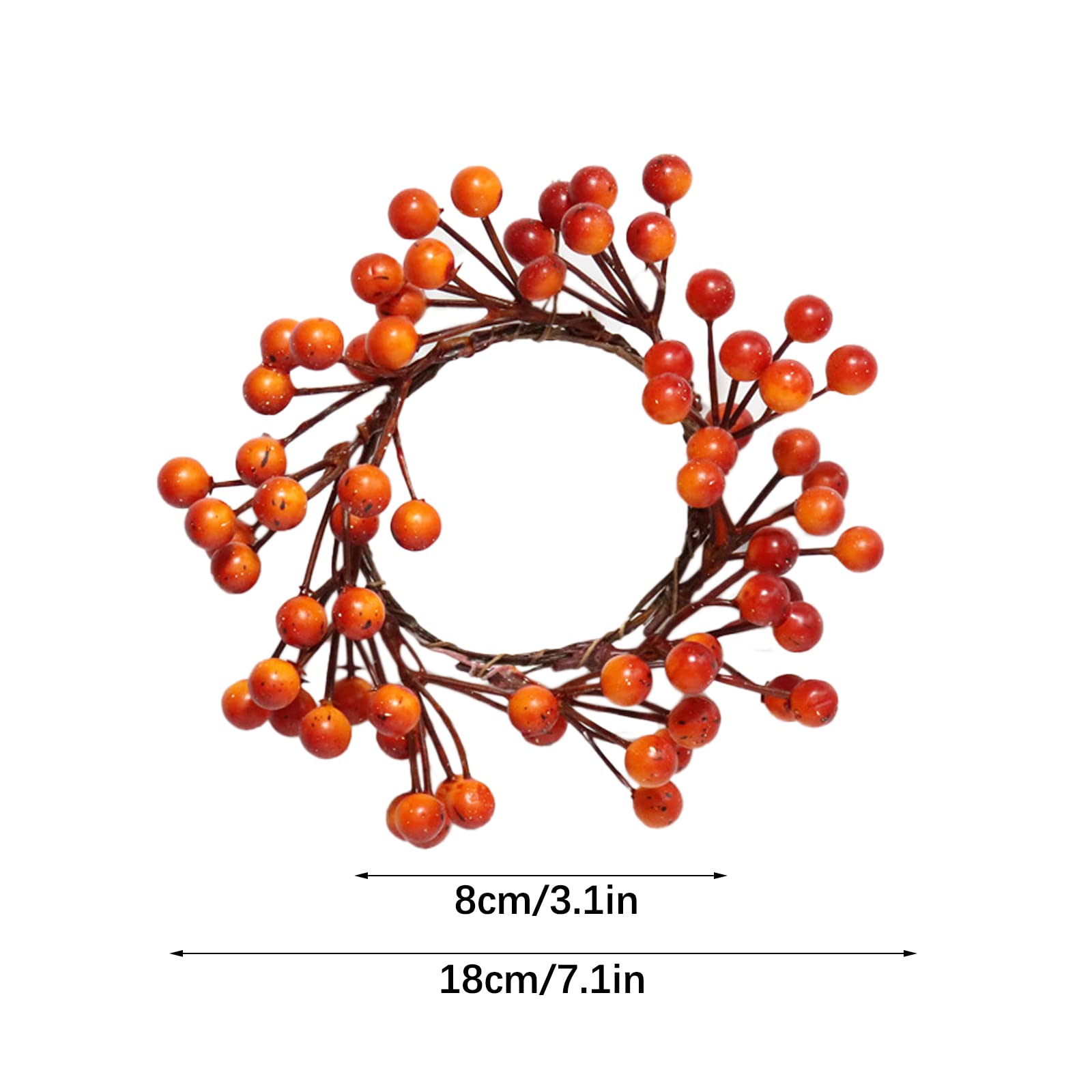 4 Pack Fall Candle Rings Wreaths Small Wreath Candle Ring with Artificial Orange Berries Berries Candle Garland Ring Fall Berry Candle Wreath for Table Centerpiece Decoration(4PCS)