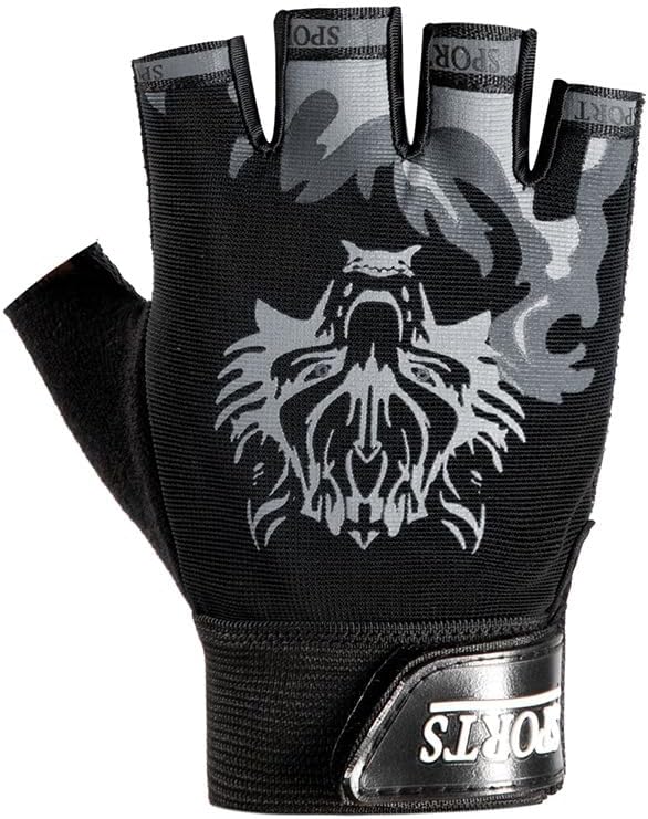Workout Gloves for Men and Women, Wolf Head Half-Finger Riding Gloves: Non-Slip, Sun-Protective & Breathable for Summer Sports