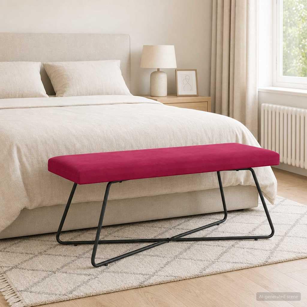 Ława Uni bordowy aksamit z ramą z materiału drewnopochodnego, 110 x 40 x 45 cm, nowoczesna ławka do siedzenia do salonu, korytarza, jadalni, sypialni, wygodna tapicerowana ławka ze stabilną