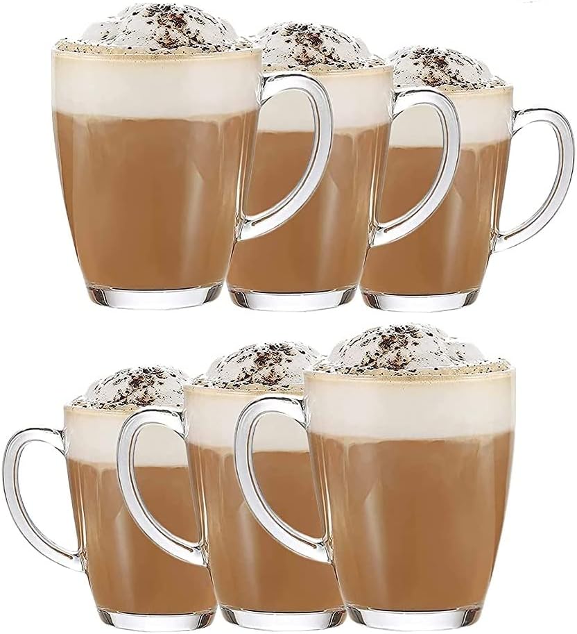 MIVIDE Latte Glasses Set of 6, Glass Cups 270ml Latte Glass Coffee Cups