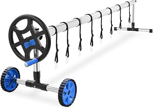 Juego de carrete de cubierta solar para piscina de 18 pies, rodillo, manta solar, mesa giratoria de moda, azul