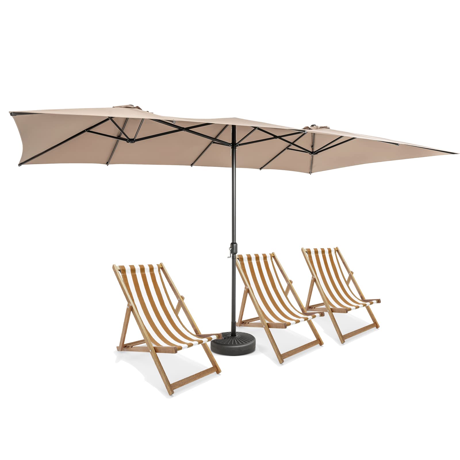 KOMFOTTEU Sombrilla Doble 426x265cm, Parasol Rectangular de Jardín con Manivela y Protección UV, Quitasol de Balcón Grande con Techo de Ventilación, para Piscina, Mercado, Patio, Terreza