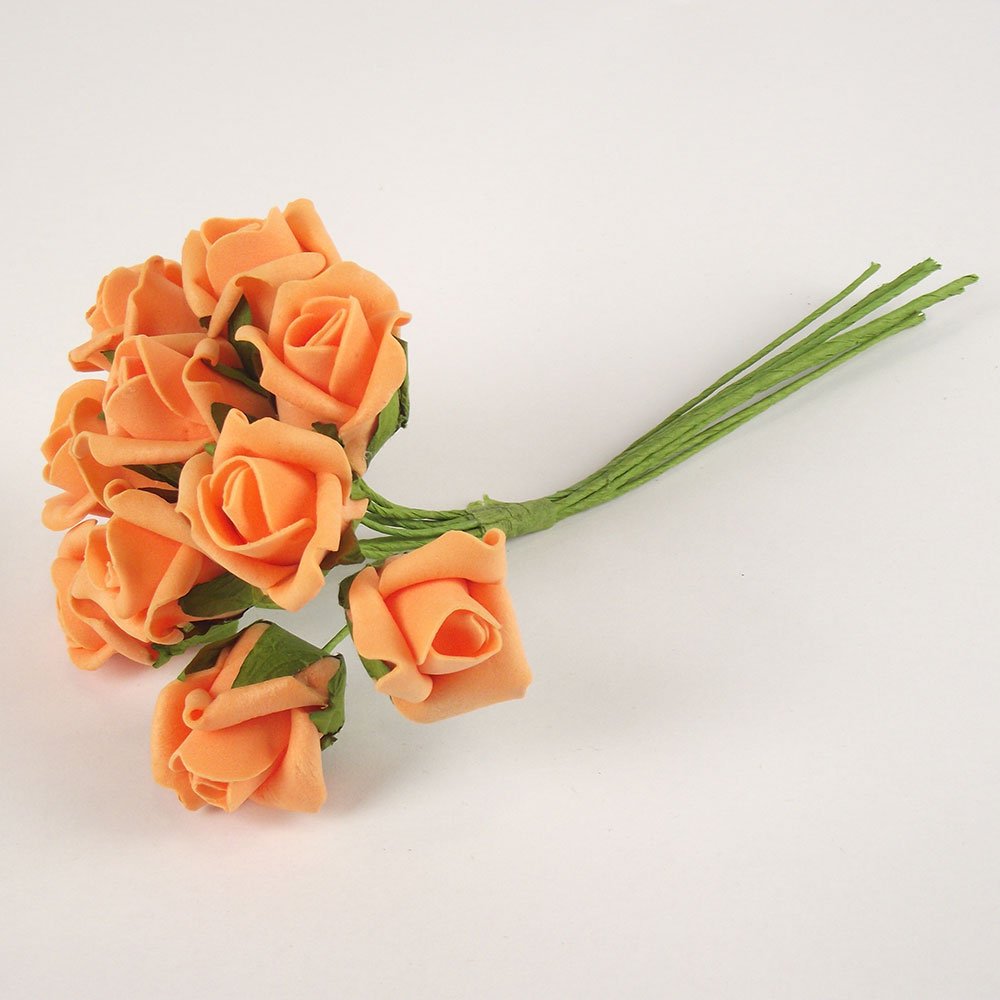 Meena Supplies Bunch of 10 Foam Rose Buds (Orange) - Artificial Flowers