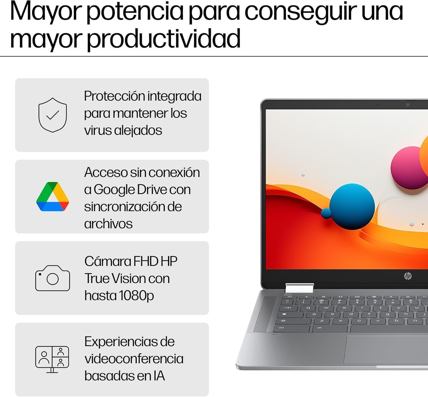 HP Chromebook x360 – Ordenador portátil de Google 14″ FHD (Intel N100, 4GB RAM, 128GB eMMC, ChromeOS) + Suscripción Google AI Pro con Gemini Pro y 5TB de almacenamiento durante 3 meses -QWERTY Español 4