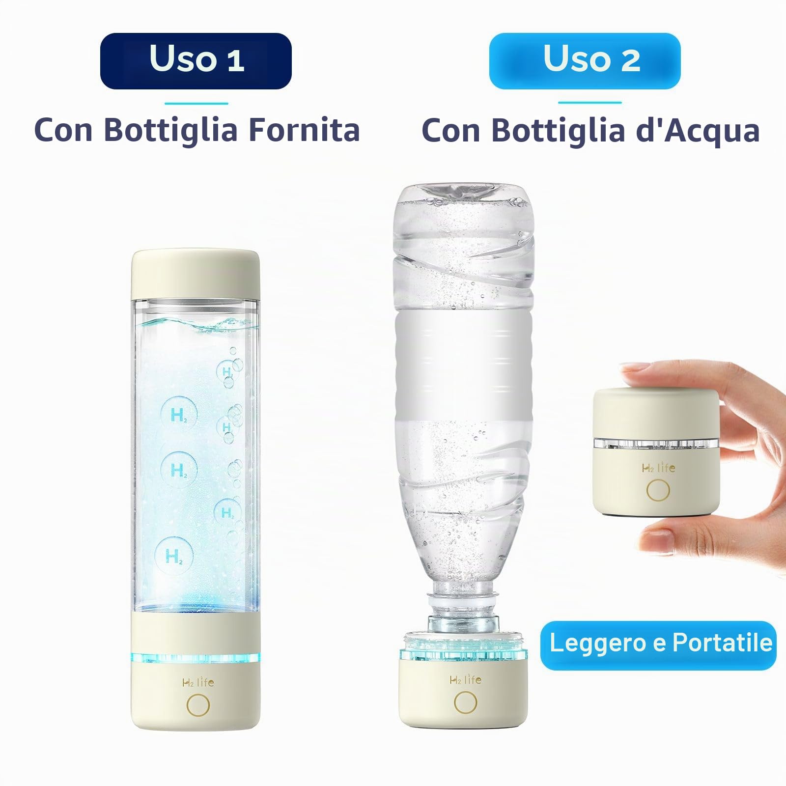 Acqua idrogeno Bottiglia d'acqua 3000PPB generatore di idrogeno generatore di acqua SPE Pem, portatile, USB ricaricabile (bianco latteo)