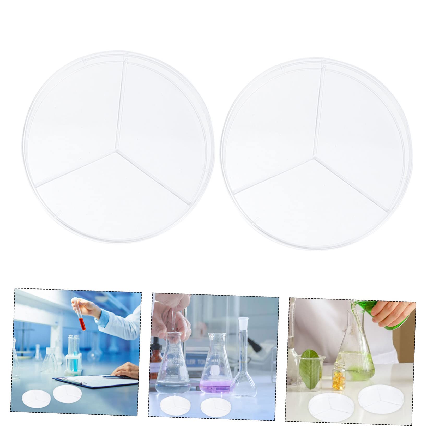 OUNONA 30piezas Placas De Petri Transparentes Tapa Tres Compartimentos Para Cultivo De Bacterias Laboratorio
