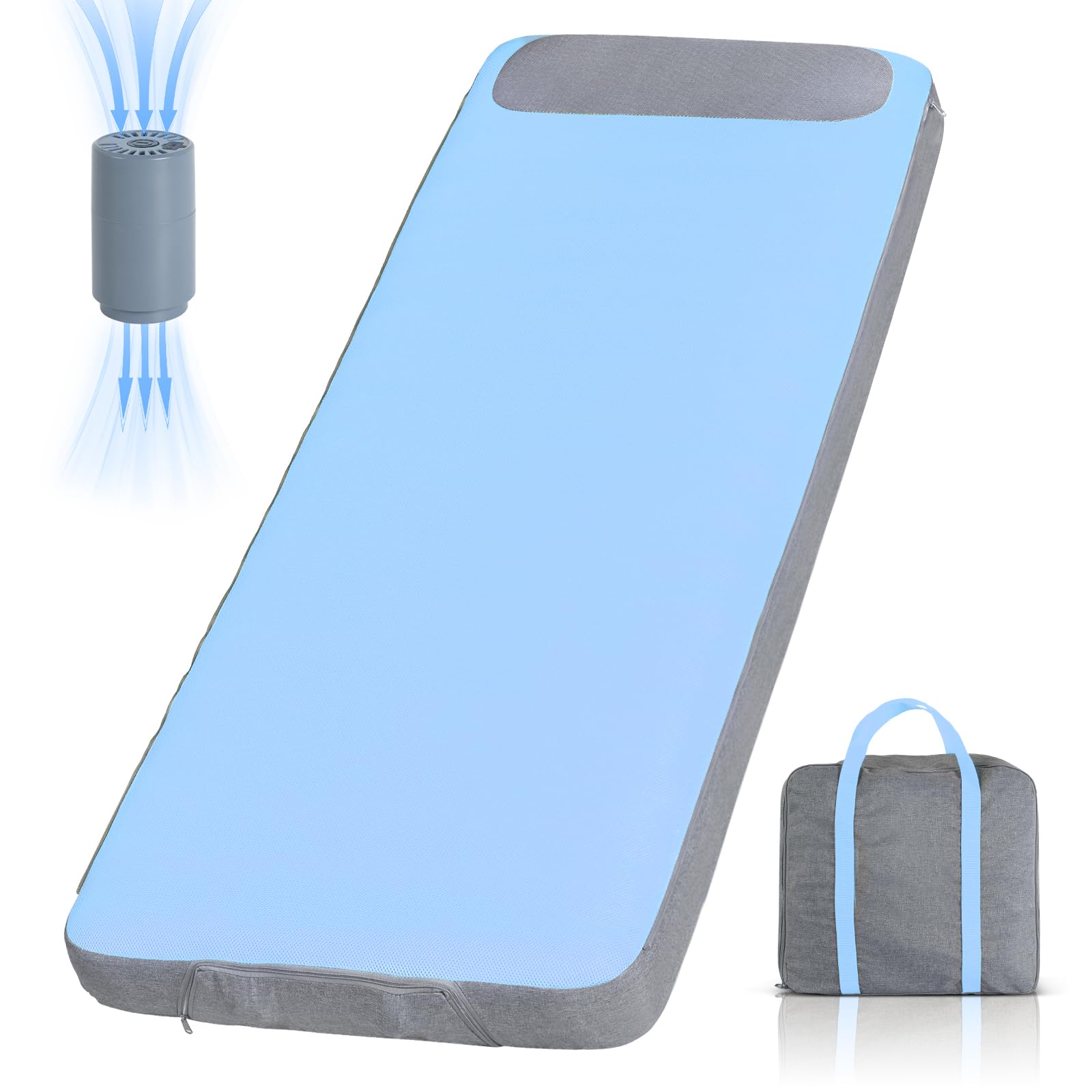 Photo 1 of Sleeping Pad, 5.5" Thick Self Inflating Sleeping Pad with Electric Pump,4 Season Camping Mattress Pad with Built-in Pillow, Camping Essentials Gear for Hiking, Backpacking,Tent Use,Camping(Blue)