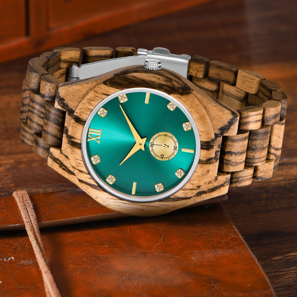 Tiong Orologio da uomo in legno di bambù Invertito Geometrico Orologio analogico al quarzo per uomini Orologi in legno fatti a mano, Wq1242-marrone, Retrò