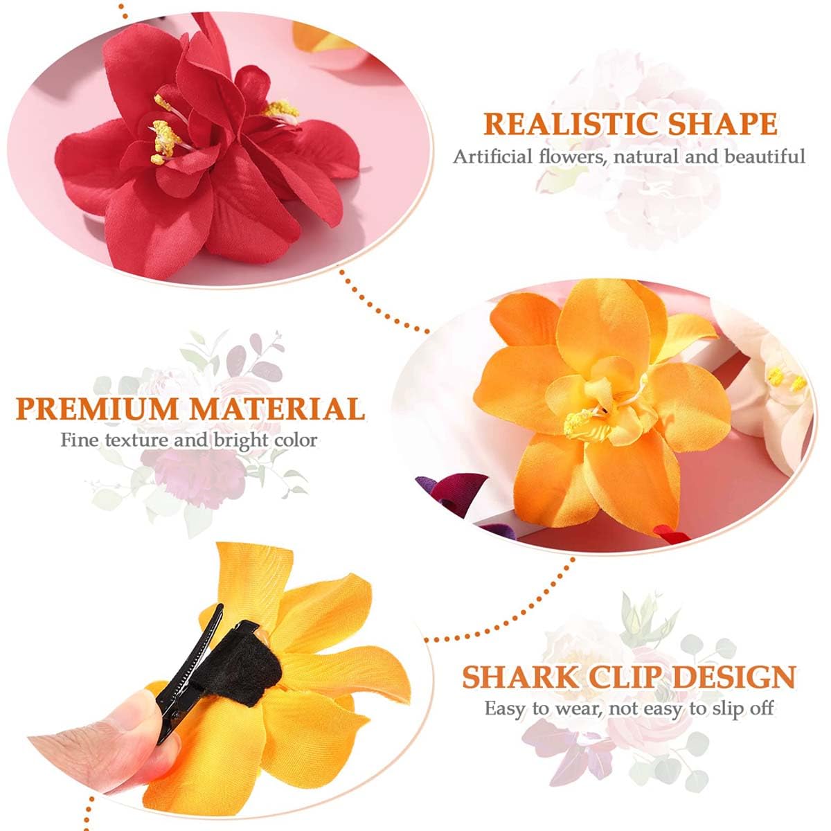6 Colors Bohemian Artificial Flower Hairpin,Flower Hair clip Hawaiian Hairpin for Seaside Holiday,Bridal Hair Bobby Pins Headwear for Women Girls(Twin Flowers) - Image 3