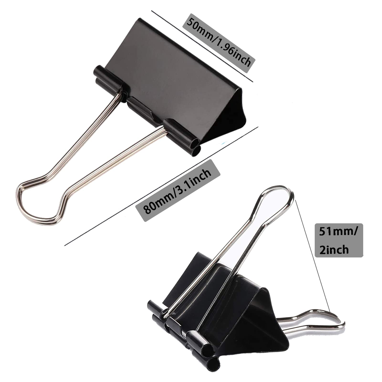 Clip per raccoglitori grandi, 5,1 cm (confezione da 60), clip per raccoglitori extra large, ferma carte, morsetti per carta per ufficio e casa, nero