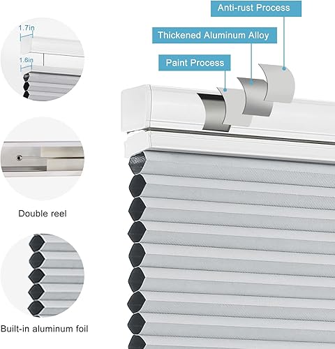 Miniatura 4 de MYshade Persianas celulares opacas y sin cordones, de arriba hacia abajo, para ventanas de interior, oscurecimiento de habitación, persianas y