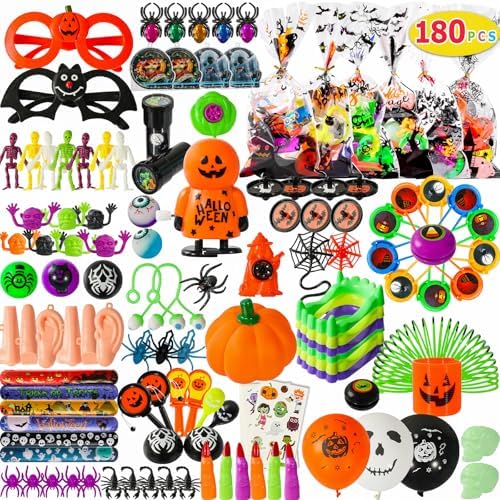 Max Fun 180pcs Halloween Party Toys Assortment for Kids Halloween Party Favors Prizes Box Toy Assortment Classroom (Large 180pcs party favors)