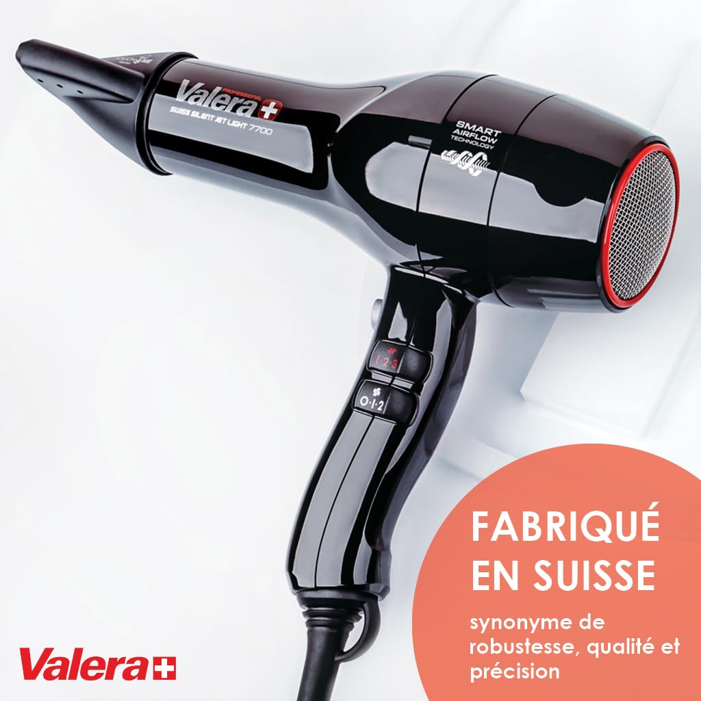 Valera Haartrockner Pro Light 2000 W – leicht, leise, Ionisch, hergestellt in der Schweiz – DC-Motor mit langer Lebensdauer, Smart Airflow-Technologie, brillante & schnelle Ergebnisse