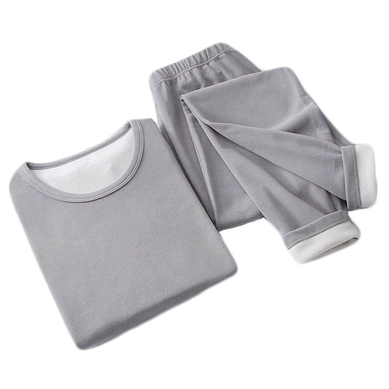 Ropa Interior Térmica Interior para Hombre, Algodón Conjunto Térmico Gris Claro, Cuello Redondo Funcional Camiseta Termica y Pantalon Múltiples Tamaños
