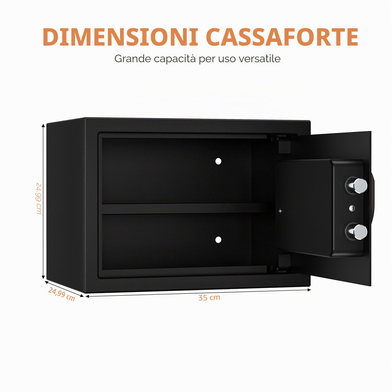 Cassaforte Digitale con Combinazione, Cassaforte da Mobili con Serratura a Chiave e Allarme, Cassaforte Sicura per Casa con Ripiano Rimovibile per Gioielli, Denaro Contante e Documenti