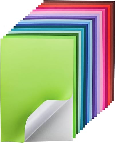 Gocreate 36 hojas de papel adhesivo inteligente imprimible de colores, cartulina adhesiva gruesa y autoadhesiva A4, papel adhesivo liso para