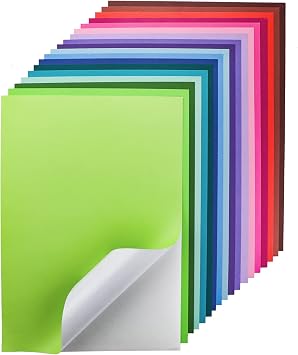 Gocreate 36 Sheets Colored Printable Smart Sticker Paper, Colorful Sticky Cardstock Thick Self Adhesive Backing A4 Smooth Sticker Paper for Craft Inkjet Printer 18 Colors, 250 gsm