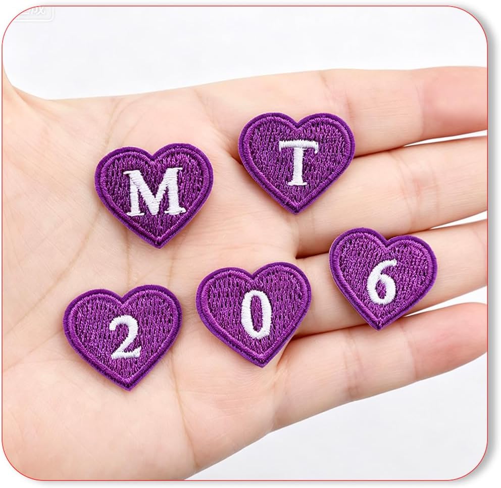 72pcs Heart Iron on Letter and Number Patches Purple