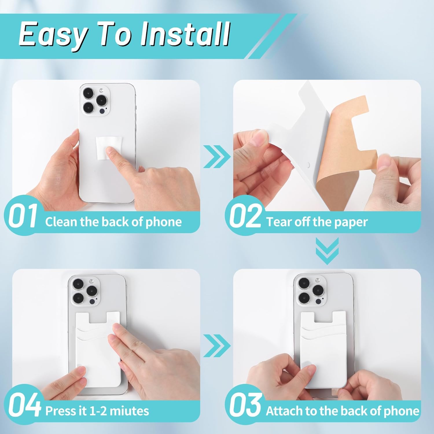 Aowin 3 Pack Adhesive Phone Card Holder,Leather Phone Wallet Stick On Back of Phone,ID Card Credit Card Holder Pocket for Phone,Anti Slip Phone Card Pouch Compatible for All Phone(Black,White,Grey)