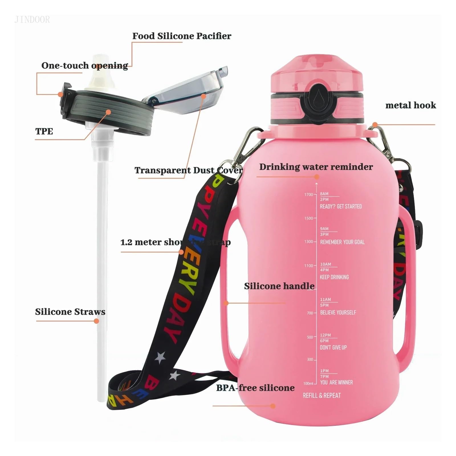 Outdoor-Sport-Wasserflasche mit Deckel und Strohhalm Home 2L Silikon Faltbare Wasserflasche Kreativer tragbarer Fitness-Reisebecher Faltbare Reisetasse(Grey)