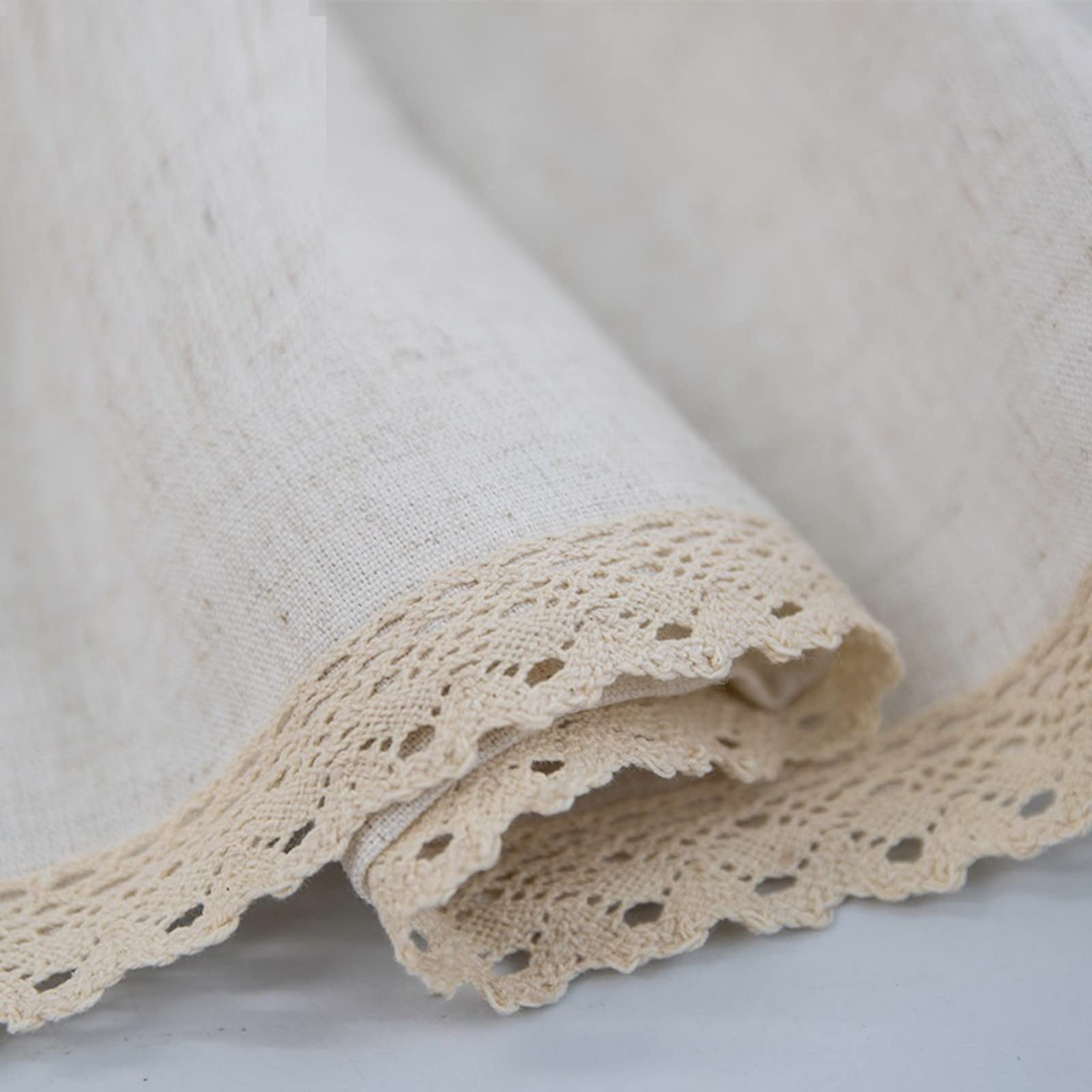 A.Monamour Tenda Corta Per Piccole Finestre in Lino Cotone Beige Con Pizzo Uncinetto - Mantovana Opaca Mezza Per Cucina, Bistrot, Caffè, Porta, Camera Da Letto, Finestra A Vetro