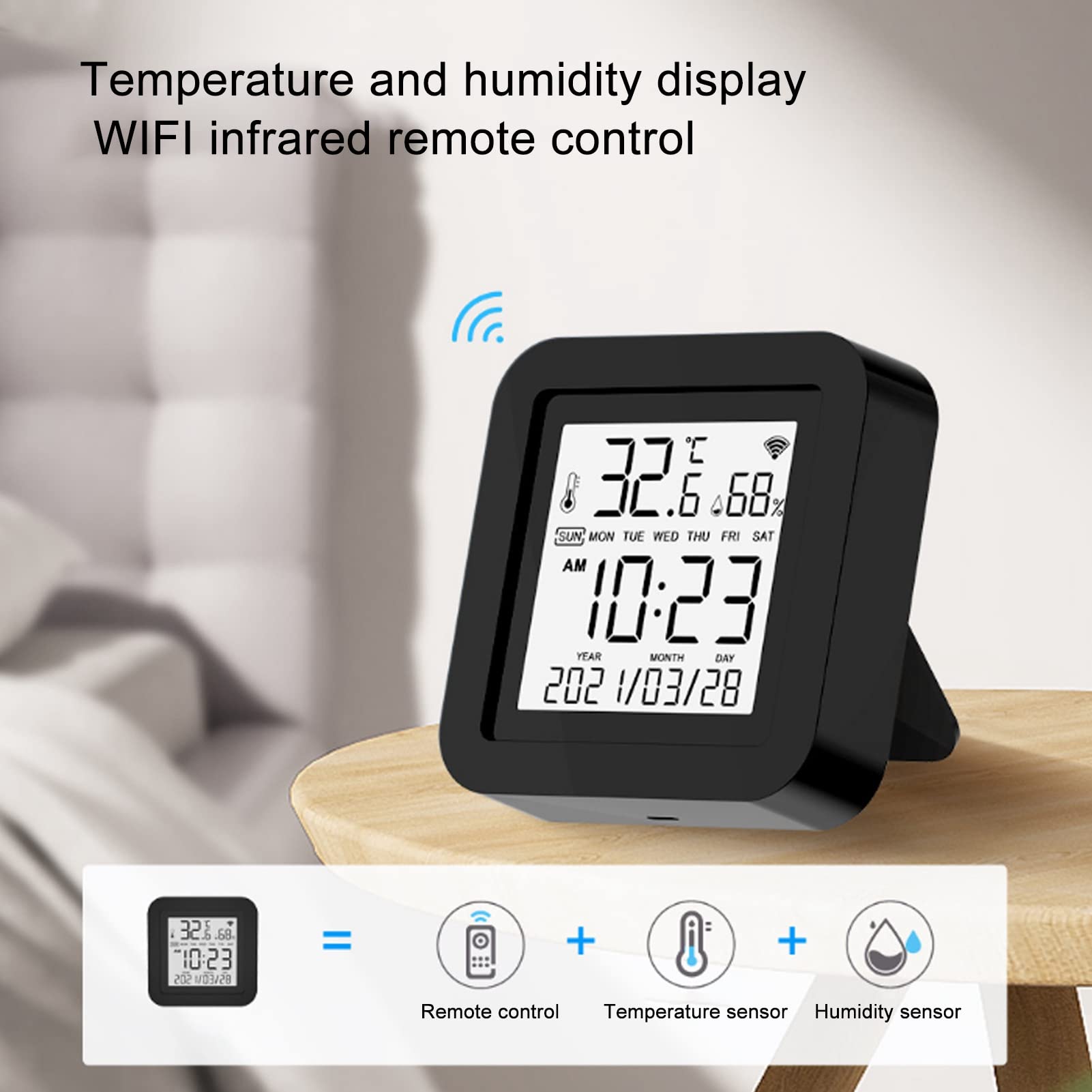 Termometro igrometro ZenithAur WIFI con telecomando a infrarossi, WIFI da 2,4 GHz e display, indicatore di umidità della temperatura intelligente per il controllo della domotica