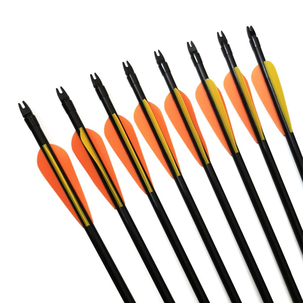 12pcs Frecce in Fibra di Vetro 30" Frecce della Vetroresina Frecce da Caccia con Faretra a Freccia Spine 500 per Arco Ricurvo Composto (Tipo 2:Giallo)