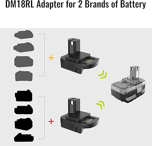 Miniatura 7 de Convertidor de adaptador de batería DM18RL con puerto USB para uso con herramientas de batería de litio Ryobi de 18 V, convierte la batería de iones