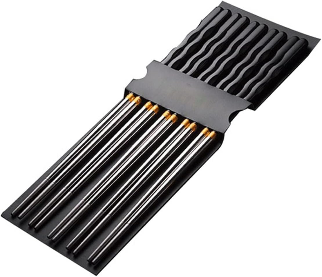 Chopsticks 10 Pairs Pack Non-Slip Stainless Steel Chopsticks ，Reusable Tableware Dinning Chopstick Sushi Food Sticks(Black)