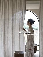 Vista 6 de Cortinas de lino 100 % natural con bolsillo para barra, 96 pulgadas de largo para sala de estar, 2 paneles, cortinas semiopacas, neutrales