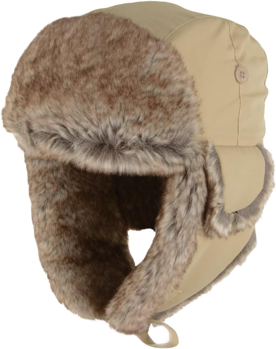 Epic Militaria Faux Leather Ushanka Cap - Faux Fur Lined Warm Winter Russian Style Hat
