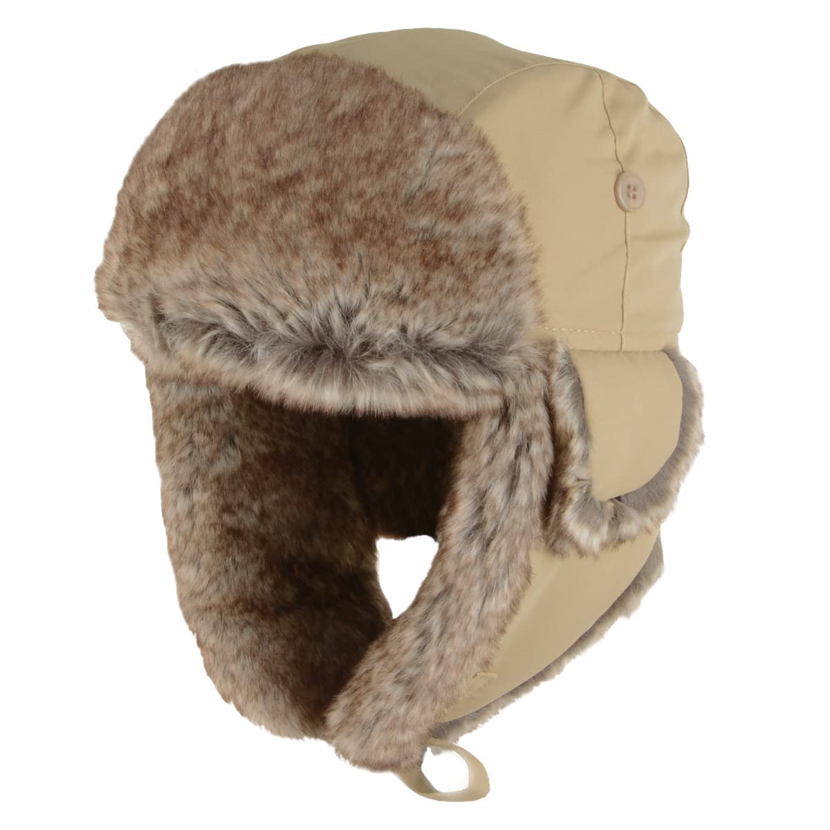 Taslan Ushanka Cap - Faux Fur Lined Warm Winter Russian Style Hat (Small (54/55 cm), Cream)