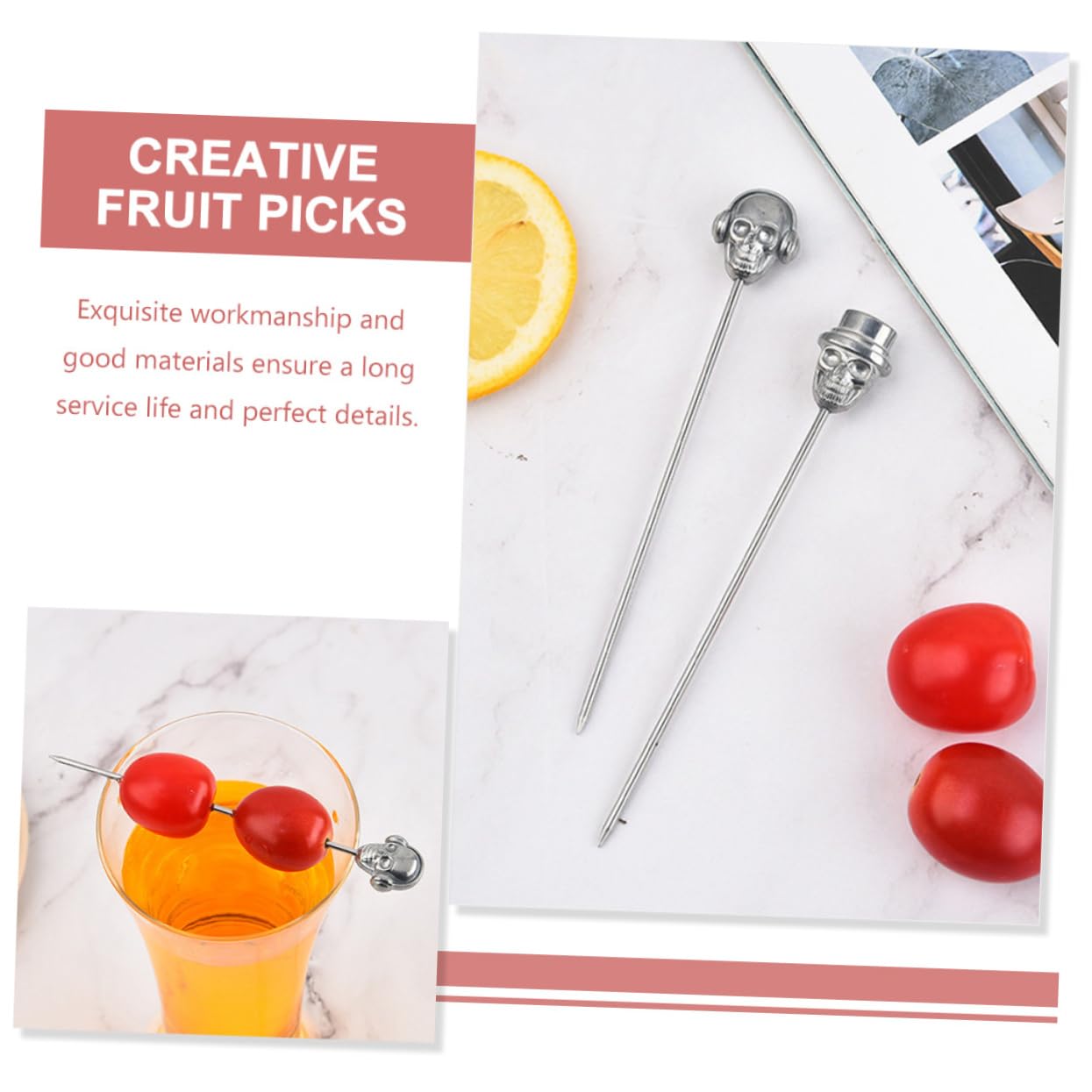 Ciieeo 20 Pièces Crâne Cueillette De Fruits Cueillette De Fruits Crâne Fête d'anniversaire Indispensable Choix De Plats De Fête Décoration De Gâteau Brochettes De Crâne Acier Inoxydable