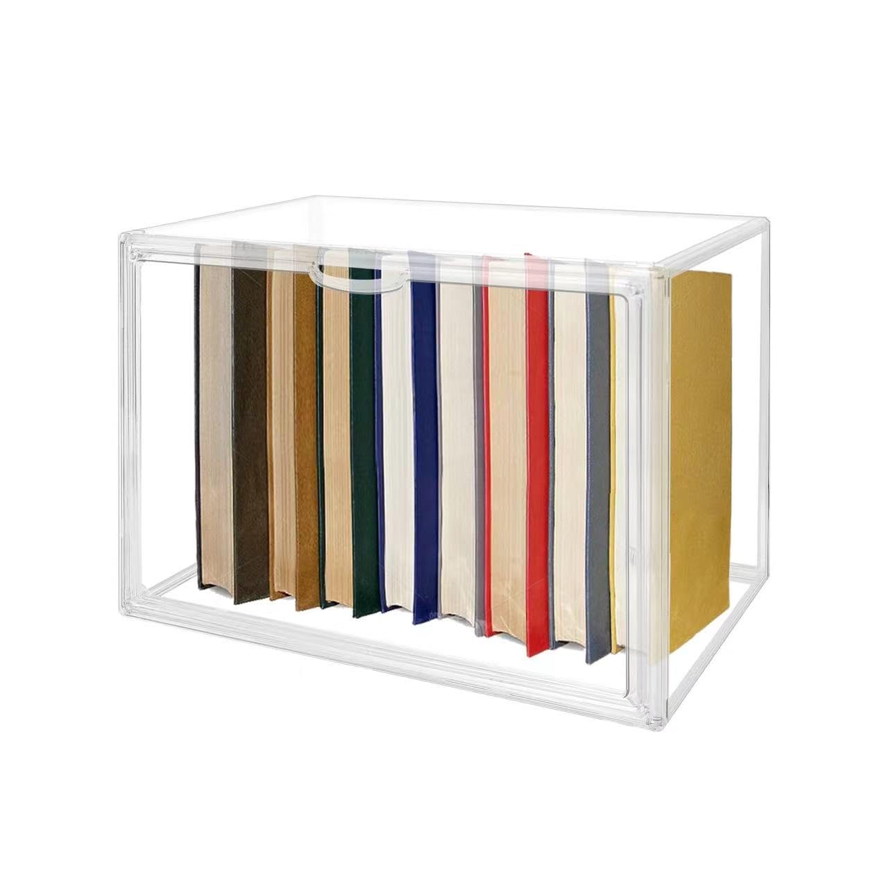 BOHOIDEE Vitrine en acrylique transparent à 4 niveaux pour placard, sac à main, bacs de rangement en plastique avec 3 séparateurs réglables et porte magnétique