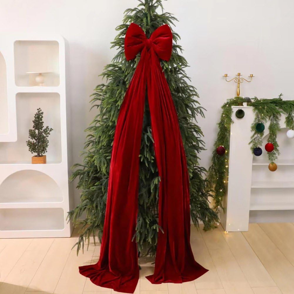 Grande Décoration De Porte D'entrée De Noël, Nœud Géant pour Sapin De Noël avec Longues Banderoles, Couronne Murale pour Maison, Salle De Noël, Porche De Vacances