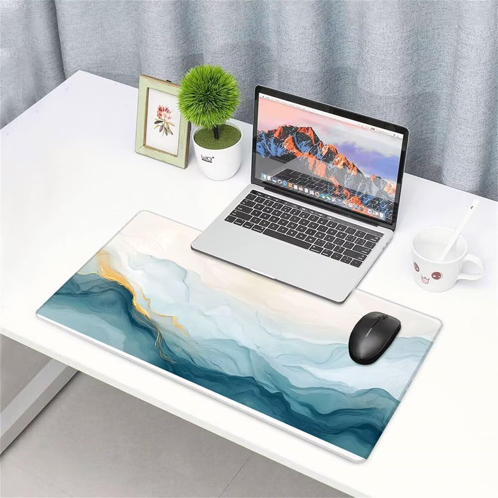 Biała podkładka pod mysz XXL akcesoria do gier podkładka na biurko duża podkładka pod mysz i klawiatura abstrakcyjna akcesoria PC 1400 x 600 x 3 mm mata biurkowa, wodoodporna i antypoślizgowa gumowa