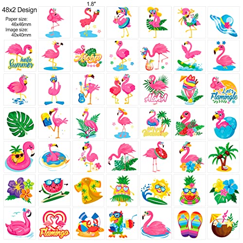 Howaf 96Pcs Summer Flamingo Temporary Tattoos For Kids, Flamingo Party Supplies Tattoos For Girls Hawaii Party Decorations, Hawaiian Tropical Summer Fake Tattoo Stickers For Flamingo Themed Goodie Bags Fillers #TOP2