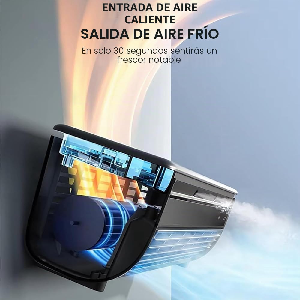 Aire acondicionado portátil inalámbrico con batería de 6000 mAh y carga inalámbrica, sin instalación, refrigeración silenciosa para RV, dormitorio, oficina, campamento (color: blanco)