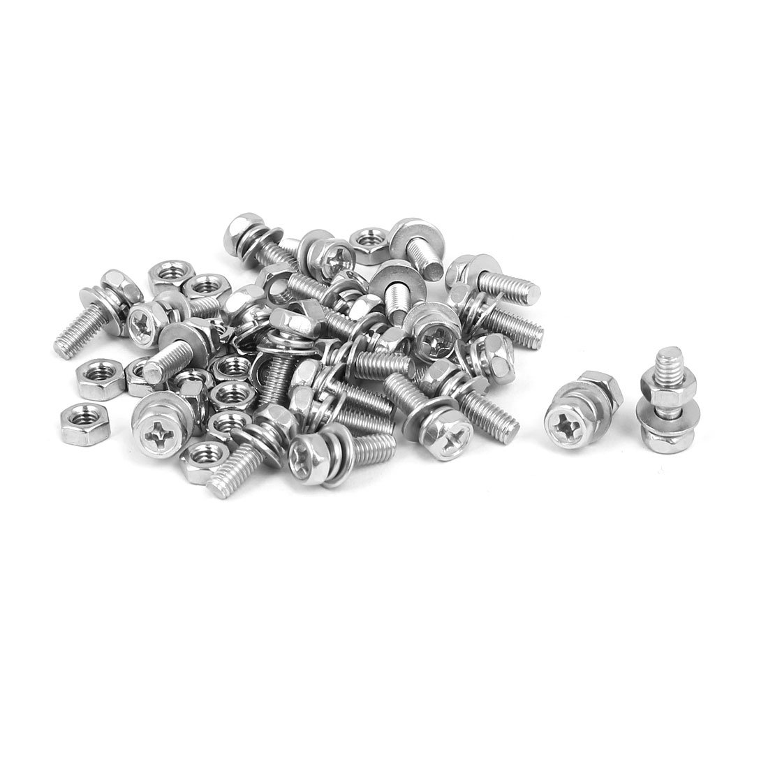 Uxcell Silver Sourcingmap M4 X 12Mm 304 Stainless Steel Phillips Hex Head Bolts Nuts W Washers 25 Sets