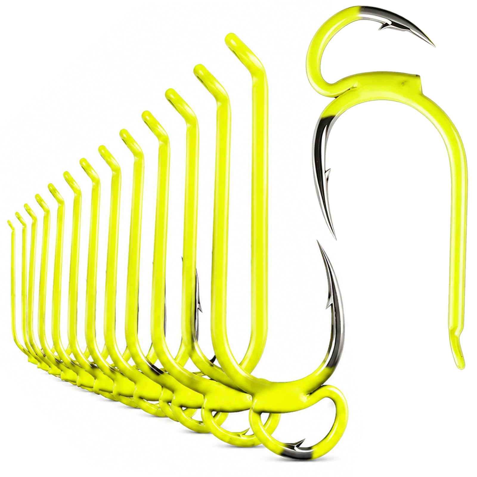 Classic Sharp Double Fishing Hooks High Carbon Steel Barbed Bait Hook Fluorescent Colored Coated Saltwater Freshwater Catfish Bass Treble Fishing Hooks Replacement (3#,Yellow-20 pieces)
