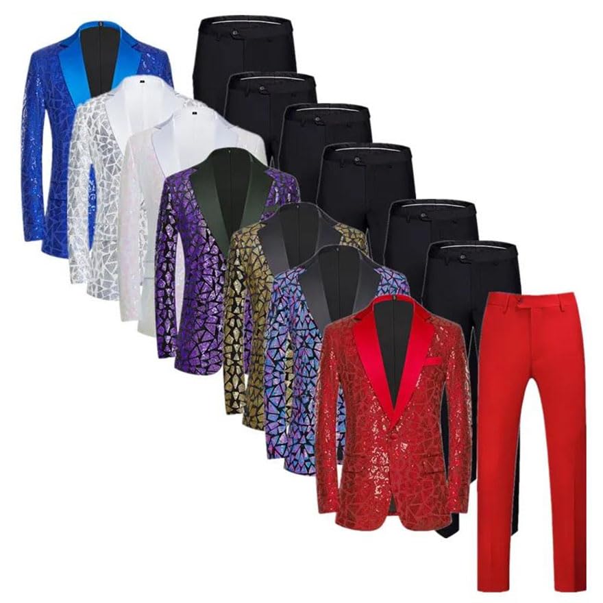 Men Irregular Sequin Suit 2 Piece Singer Host Dance Party Stage Performance Dress Blazer Pant 33 L2