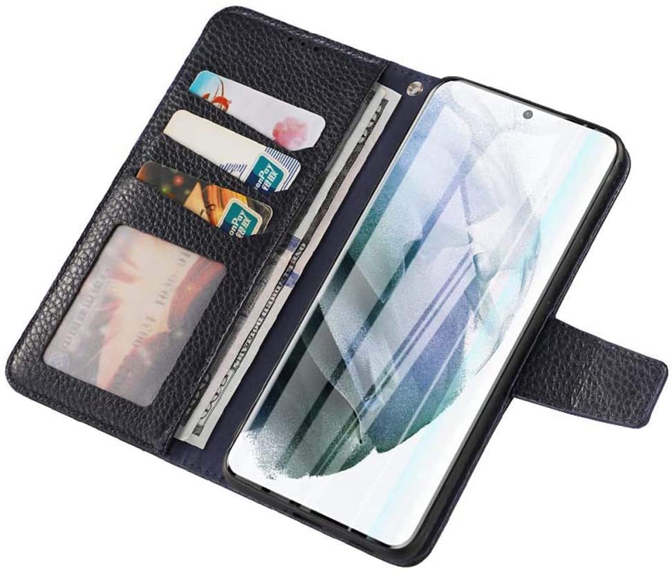 Étui portefeuille iPhone 13 Mini bleu avec fentes cartes et fermeture magnétique