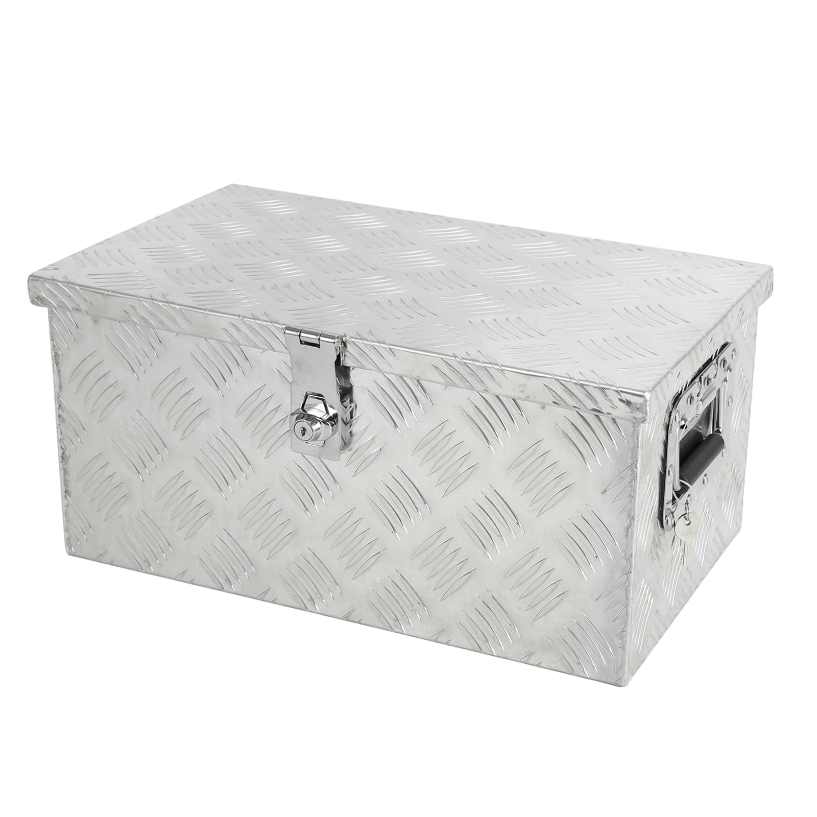 Confote 20" Heavy Duty Aluminum Stripes Plated Tool Box Pick Up Truck Bed RV Trailer Toolbox Waterproof Square Storage Organizer with Side Handle, Lock with Keys -20"x 13"x 10"-Silver